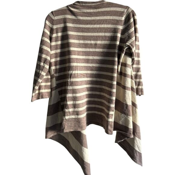 Cyrus Cream Brown Striped Asymmetrical Open afront Cardigan Size M Contemporary - Picture 5 of 10